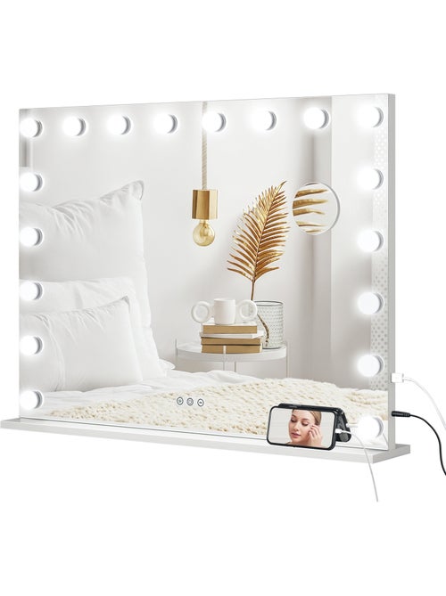 Miroir maquillage hollywood led réglable grossissant usb blanc - Kiabi