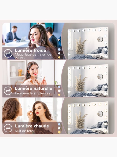 Miroir maquillage hollywood led réglable grossissant usb blanc - Kiabi