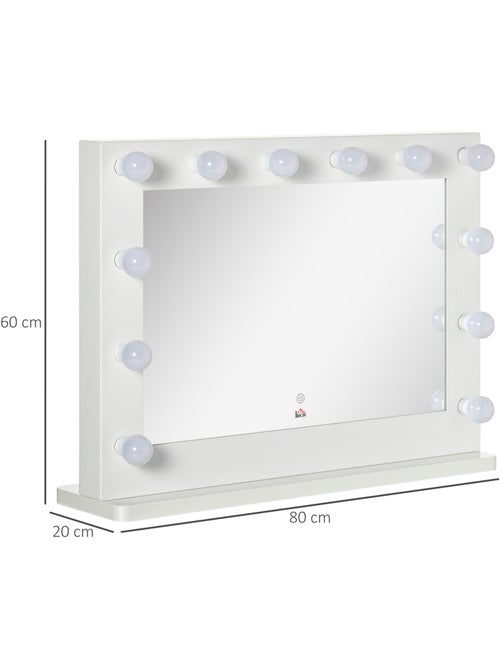 Miroir maquillage hollywood lumineux led tactile réglable 12 led - Kiabi
