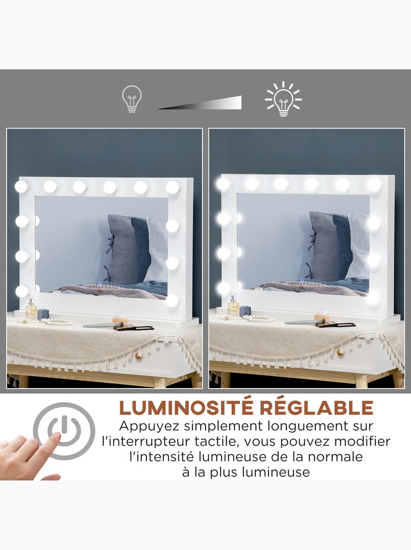 Miroir maquillage hollywood lumineux led tactile réglable 12 led Blanc Blanc - Kiabi