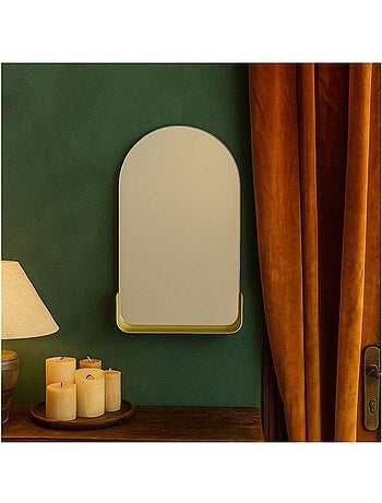 Miroir mural arche avec étagère doré 50x33cm