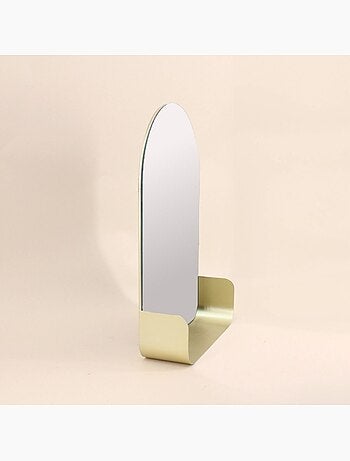 Miroir mural arche avec étagère doré 50x33cm
