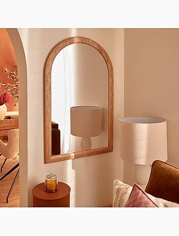 Miroir mural arche bois gravé motifs végétaux ETHEL