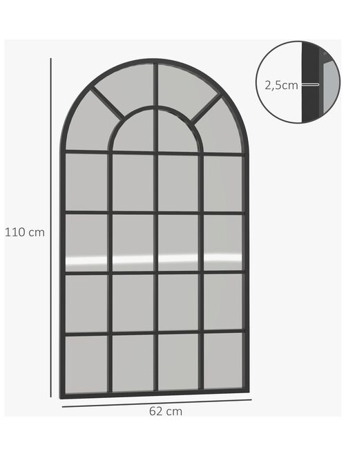 Miroir mural aspect verrière style classique chic métal noir verre noir - Kiabi