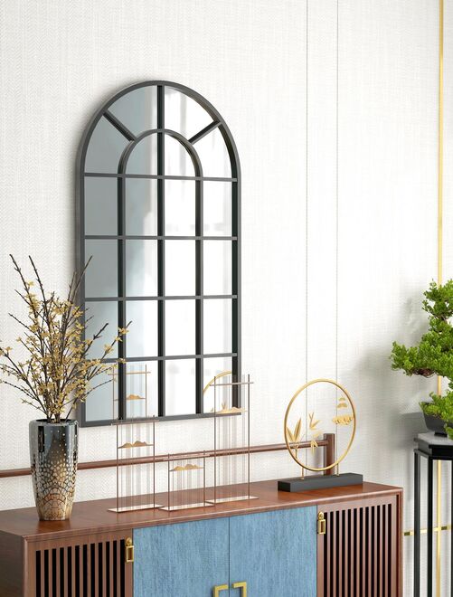 Miroir mural aspect verrière style classique chic métal noir verre noir - Kiabi
