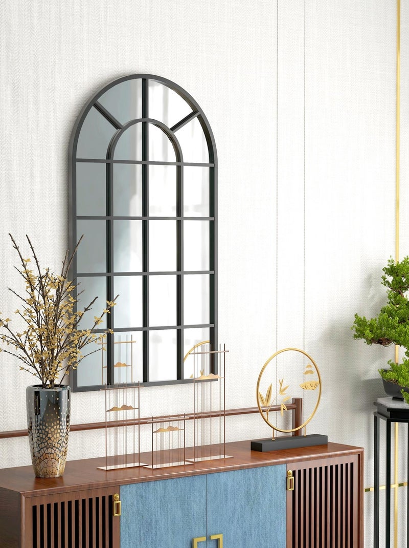 Miroir mural aspect verrière style classique chic métal noir verre noir Noir - Kiabi