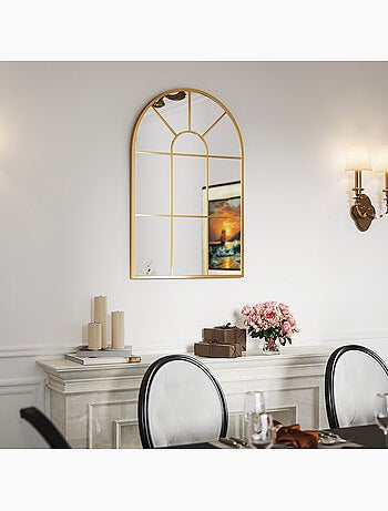Miroir mural aspect verrière style classique chic métal verre