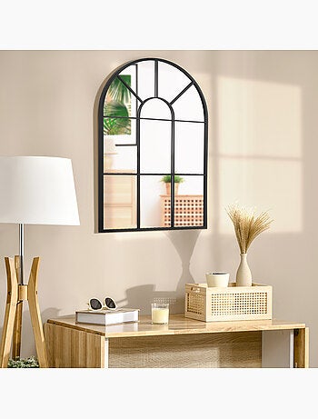 Miroir mural aspect verrière style classique chic métal verre