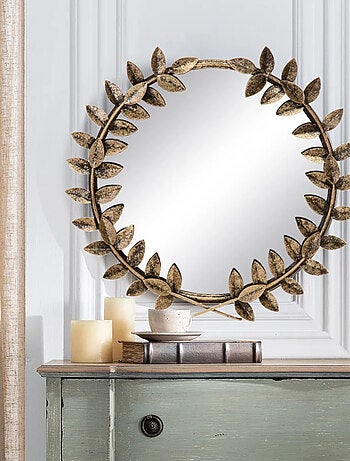 Miroir mural en métal patiné