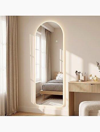 Miroir mural led arqué dim. 40l x 120h cm - miroir led réglable tactile