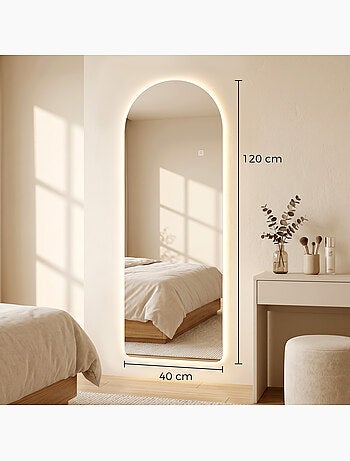 Miroir mural led arqué dim. 40l x 120h cm - miroir led réglable tactile