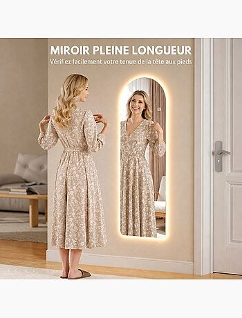 Miroir mural led arqué dim. 40l x 120h cm - miroir led réglable tactile