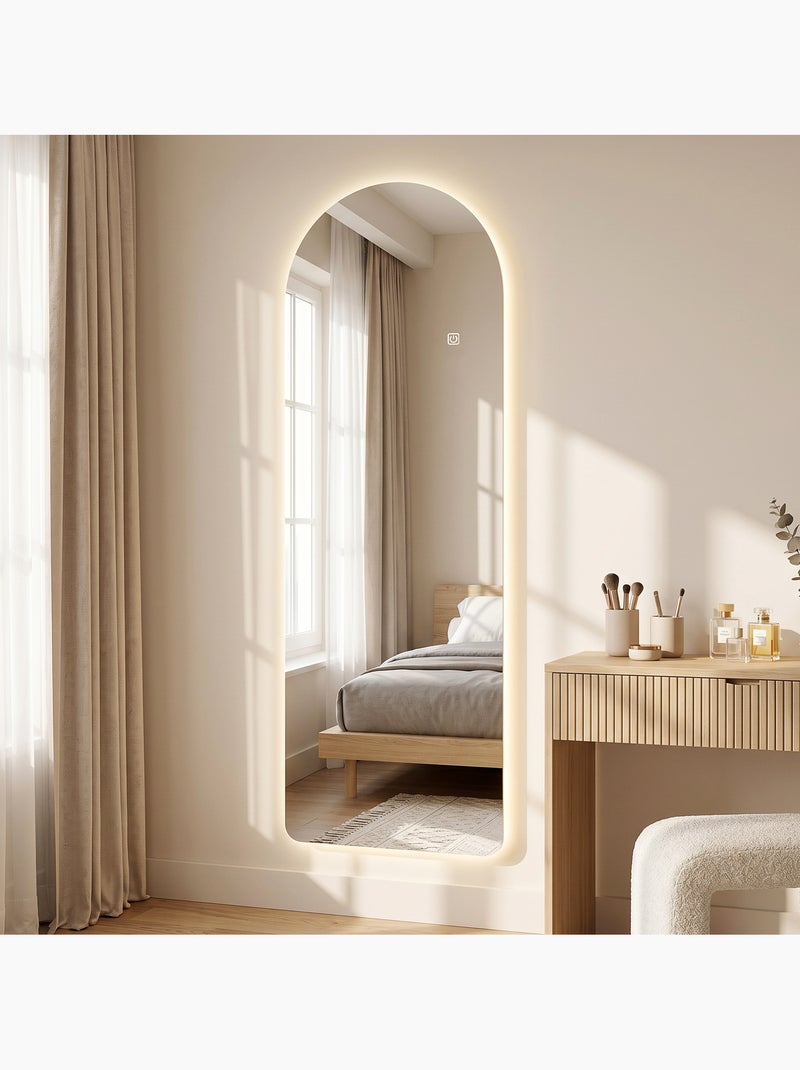 Miroir mural led arqué dim. 40l x 120h cm - miroir led réglable tactile Gris - Kiabi