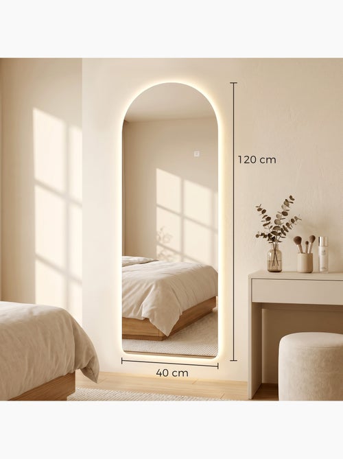 Miroir mural led arqué dim. 40l x 120h cm - miroir led réglable tactile - Kiabi