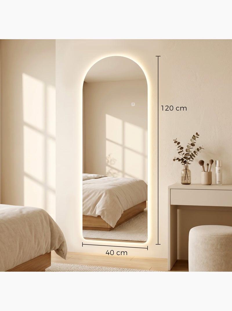 Miroir mural led arqué dim. 40l x 120h cm - miroir led réglable tactile Gris - Kiabi