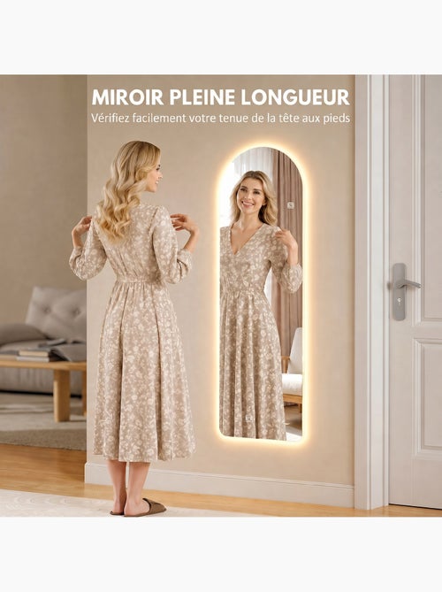 Miroir mural led arqué dim. 40l x 120h cm - miroir led réglable tactile - Kiabi