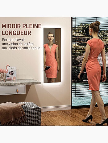 Miroir mural led dim. 40l x 120h cm - miroir led réglable tactile