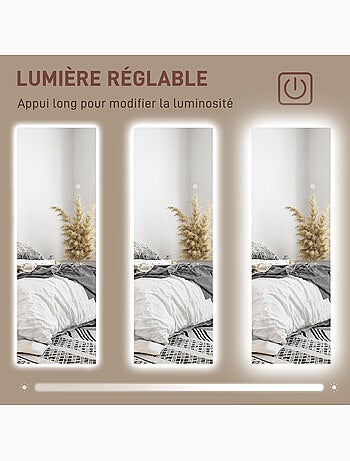 Miroir mural led dim. 40l x 120h cm - miroir led réglable tactile
