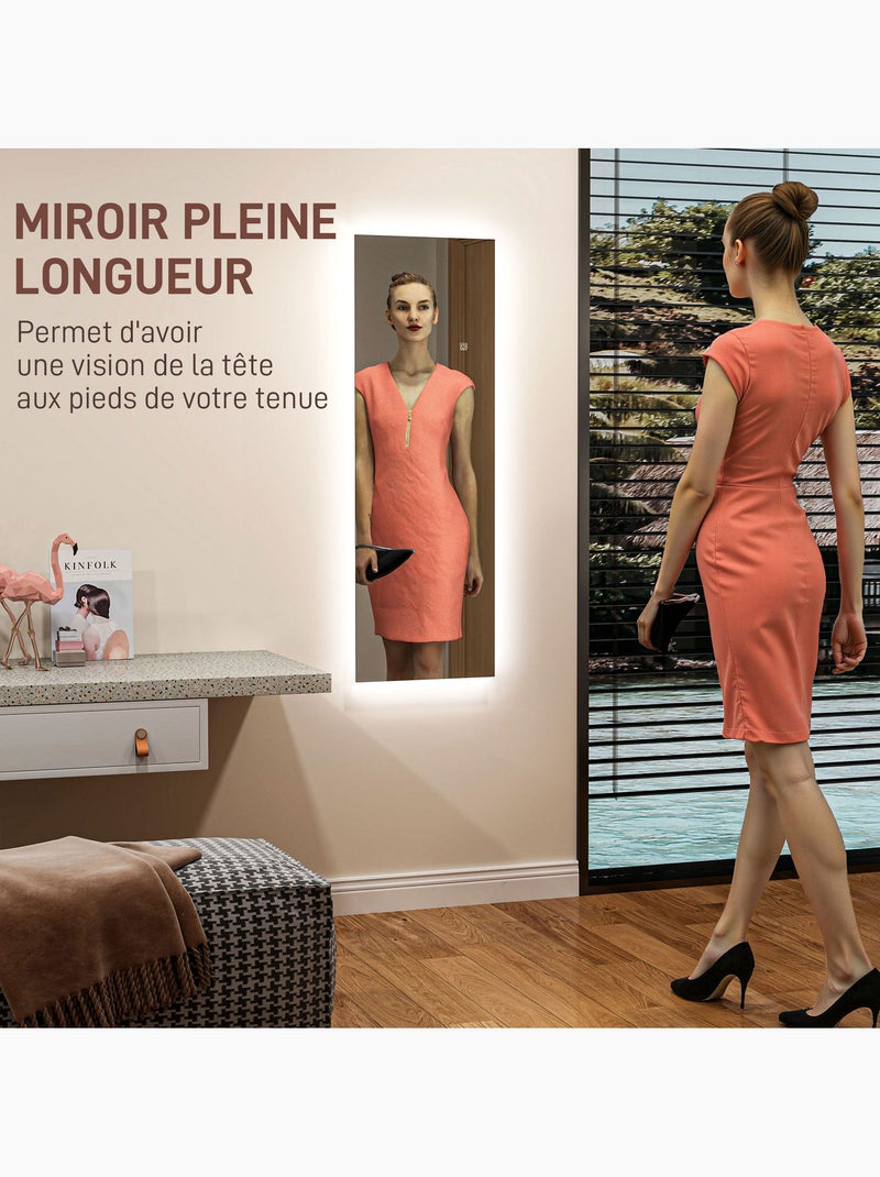 Miroir mural led dim. 40l x 120h cm - miroir led réglable tactile Gris - Kiabi