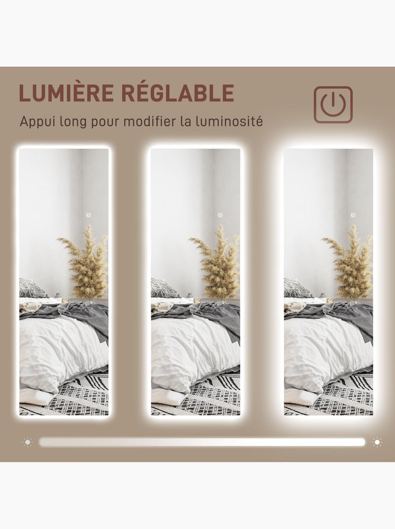 Miroir mural led dim. 40l x 120h cm - miroir led réglable tactile Gris - Kiabi