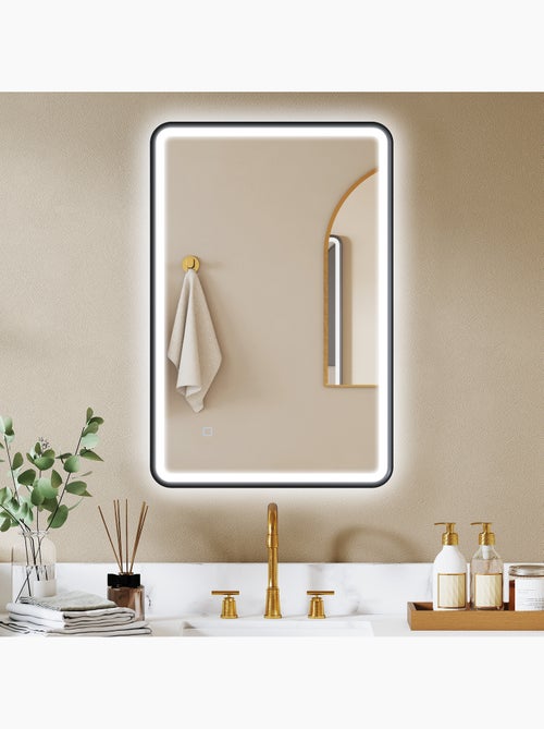 Miroir mural led tactile réglable 44w fonction antibuée 60 x 90 cm alu noir - Kiabi