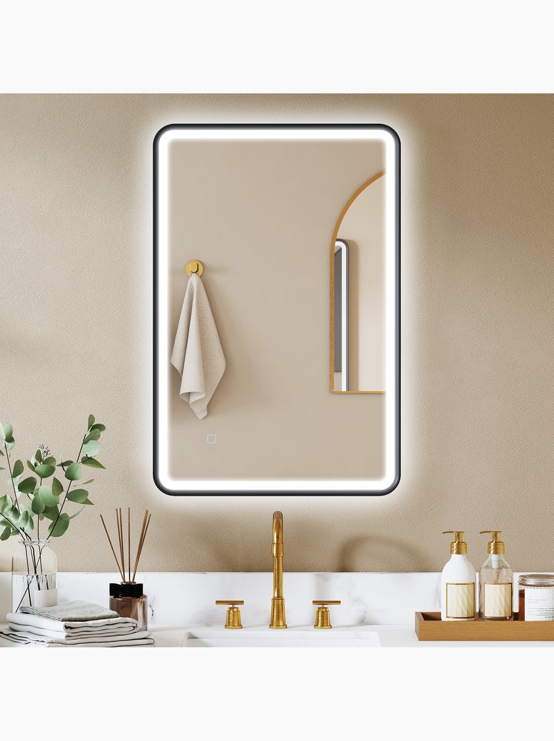 Miroir mural led tactile réglable 44w fonction antibuée 60 x 90 cm alu noir Noir - Kiabi