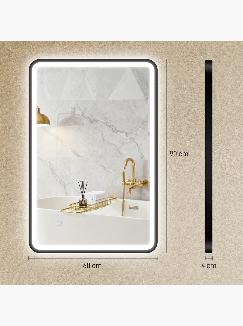 Miroir mural led tactile réglable 44w fonction antibuée 60 x 90 cm alu noir Noir - Kiabi