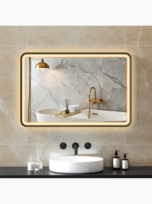 Miroir mural led tactile réglable 44w fonction antibuée 60 x 90 cm alu noir - Kiabi