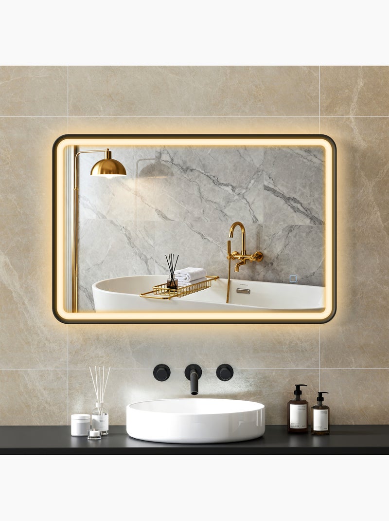Miroir mural led tactile réglable 44w fonction antibuée 60 x 90 cm alu noir Noir - Kiabi