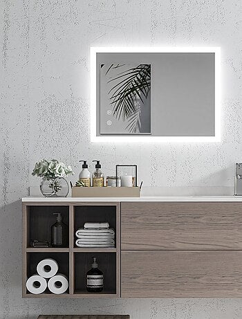 Miroir mural lumineux LED de salle de bain 70L x 50l cm transparent