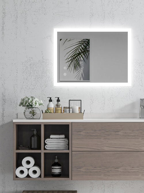 Miroir mural lumineux LED de salle de bain 70L x 50l cm transparent - Kiabi