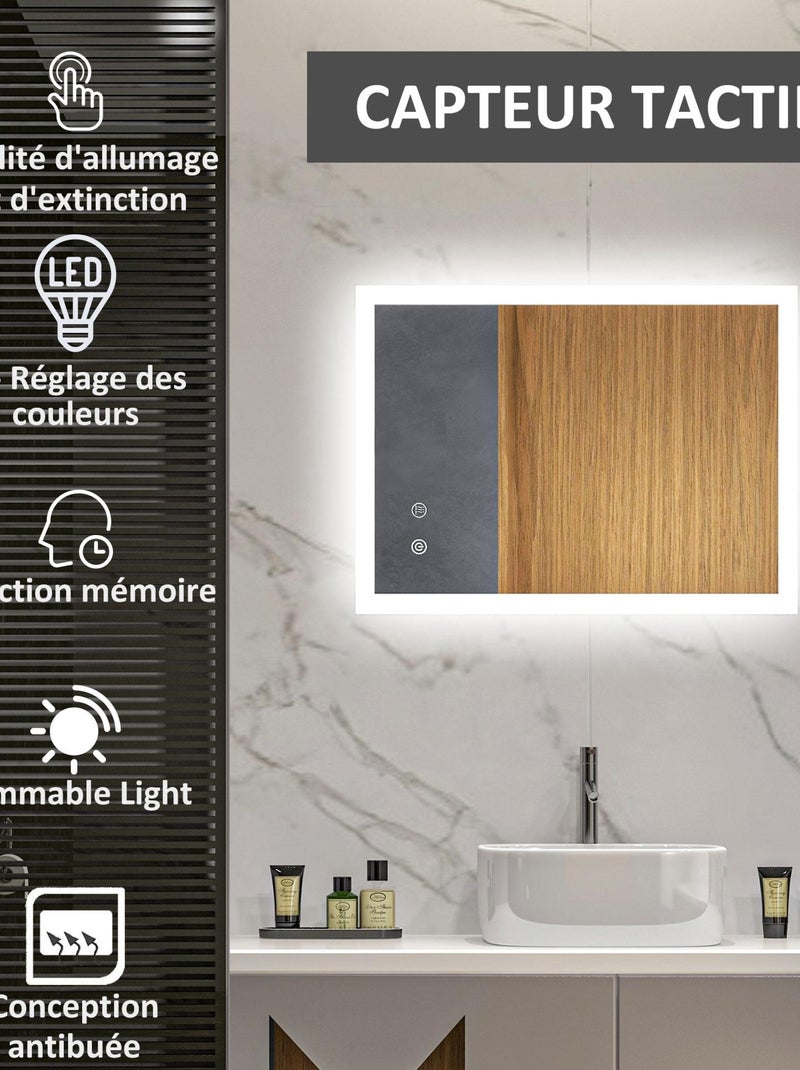 Miroir mural lumineux LED de salle de bain 70L x 50l cm transparent Gris - Kiabi