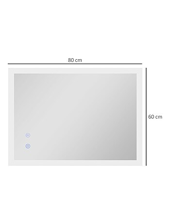 Miroir mural lumineux LED de salle de bain 80 x 60 cm transparent