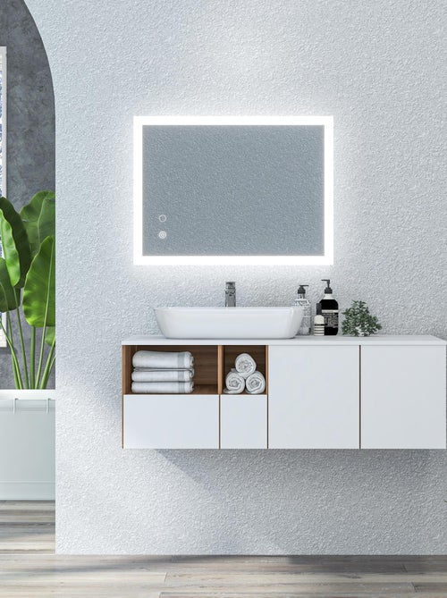 Miroir mural lumineux LED de salle de bain 80 x 60 cm transparent - Kiabi