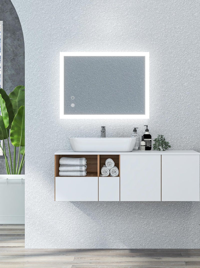 Miroir mural lumineux LED de salle de bain 80 x 60 cm transparent Gris - Kiabi