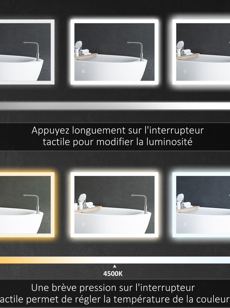 Miroir mural lumineux LED de salle de bain 80 x 60 cm transparent Gris - Kiabi