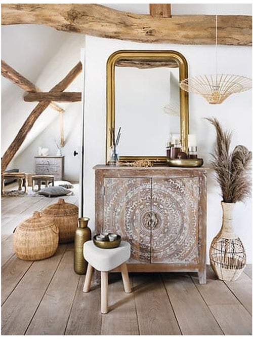 Miroir mural moderne en bois de paulownia ADELE - Kiabi