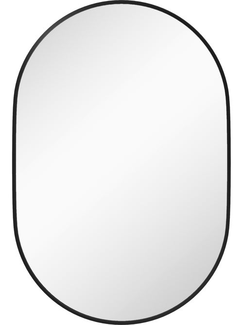 Miroir mural ovale dim. 60l x 90h cm cadre arrondi alu. Noir - Kiabi