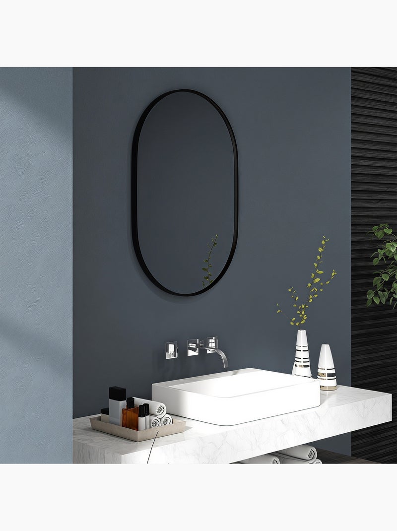 Miroir mural ovale dim. 60l x 90h cm cadre arrondi alu. Noir Noir - Kiabi
