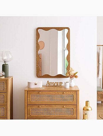 Miroir mural rectangulaire cadre bois effet vague TINNY