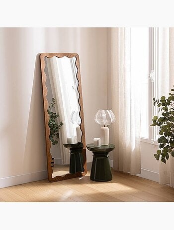 Miroir mural rectangulaire grand format cadre bois effet vague TINNY