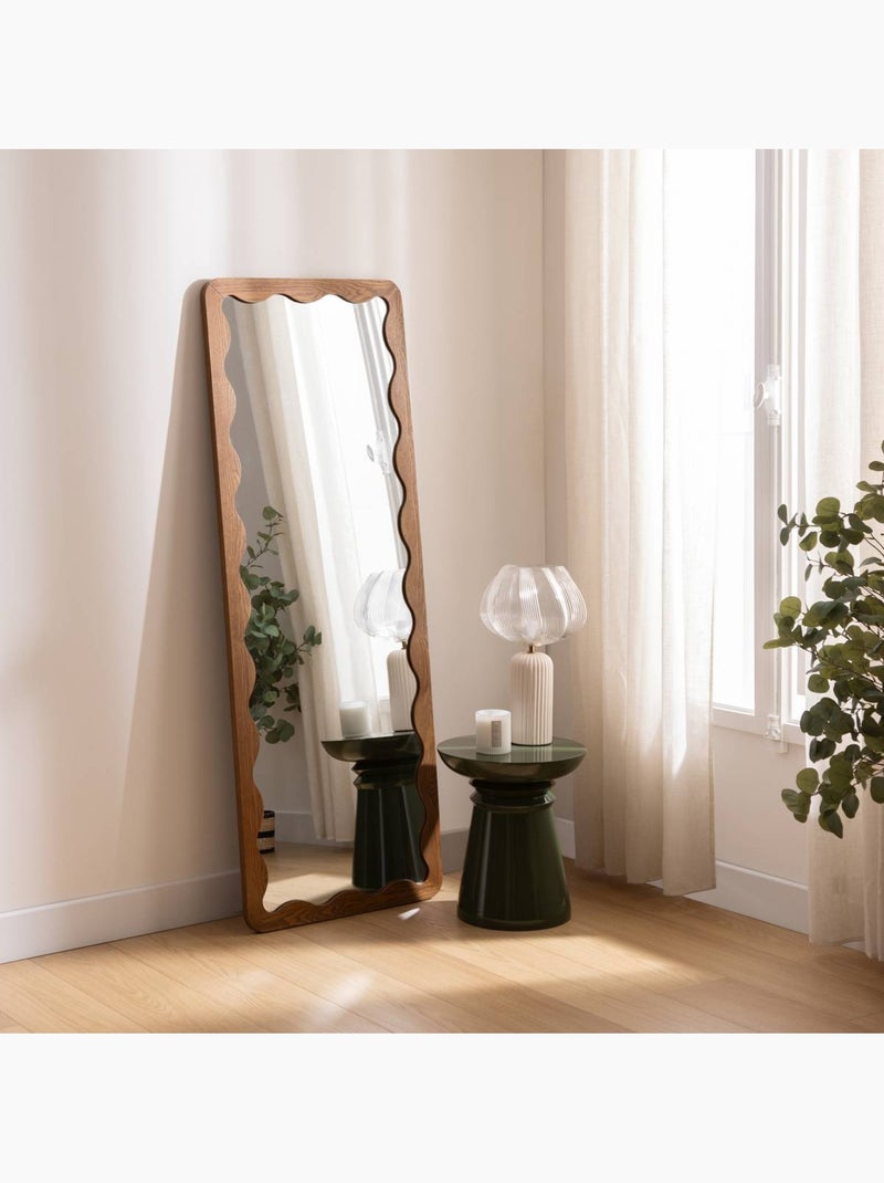 Miroir mural rectangulaire grand format cadre bois effet vague TINNY Marron - Kiabi