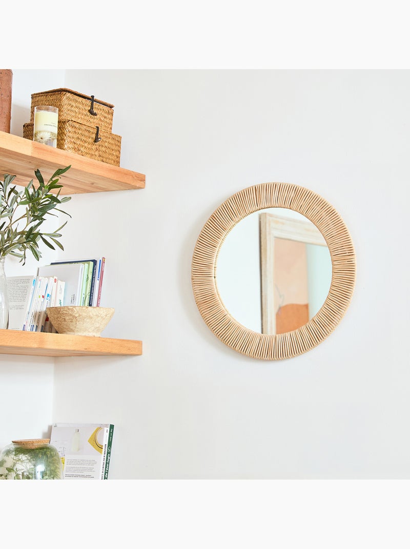 Miroir mural rond 40 cm cadre texturé beige naturel certifié FSC – Future Home Beige naturel - Kiabi