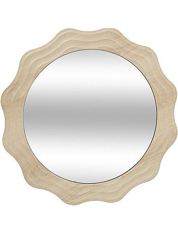 Miroir mural rond cadre bois ondulé CHARLIE