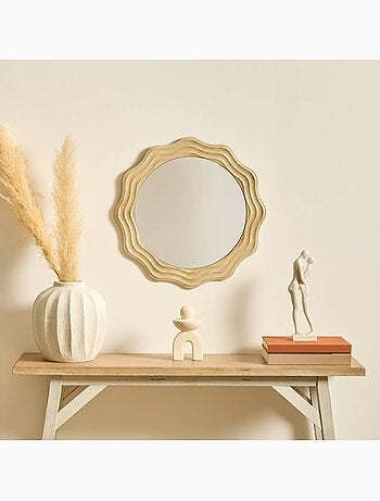 Miroir mural rond cadre bois ondulé CHARLIE