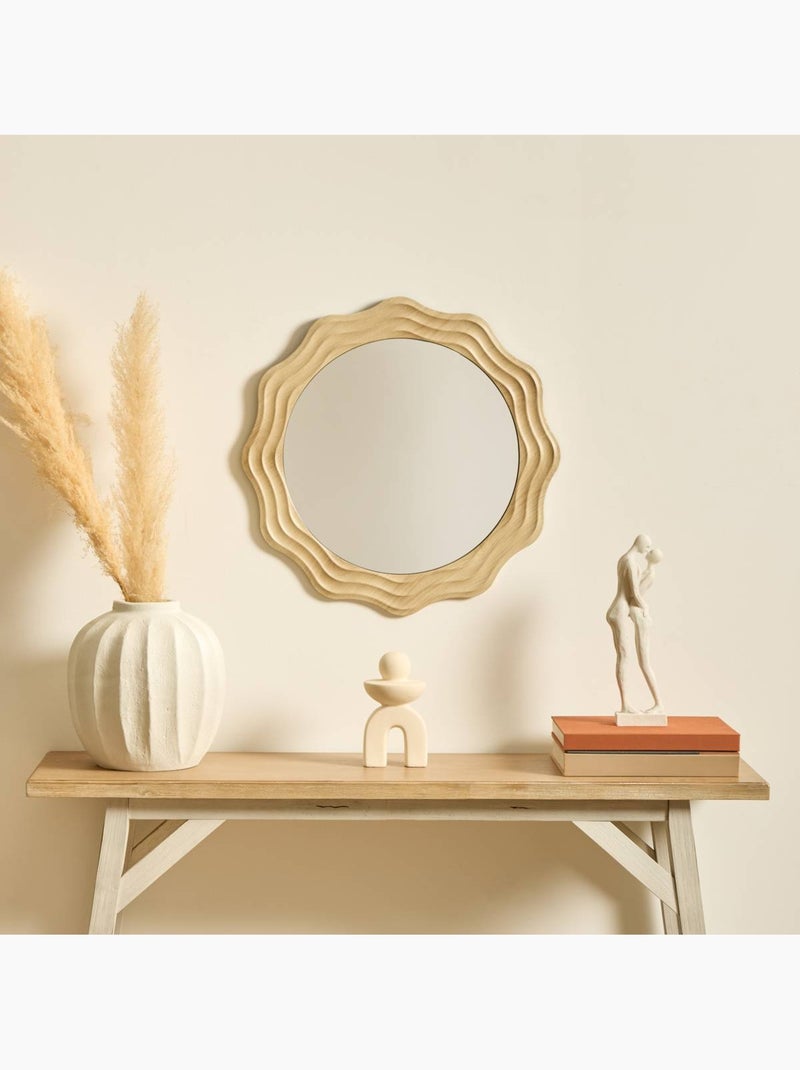 Miroir mural rond cadre bois ondulé charlie Beige - Kiabi
