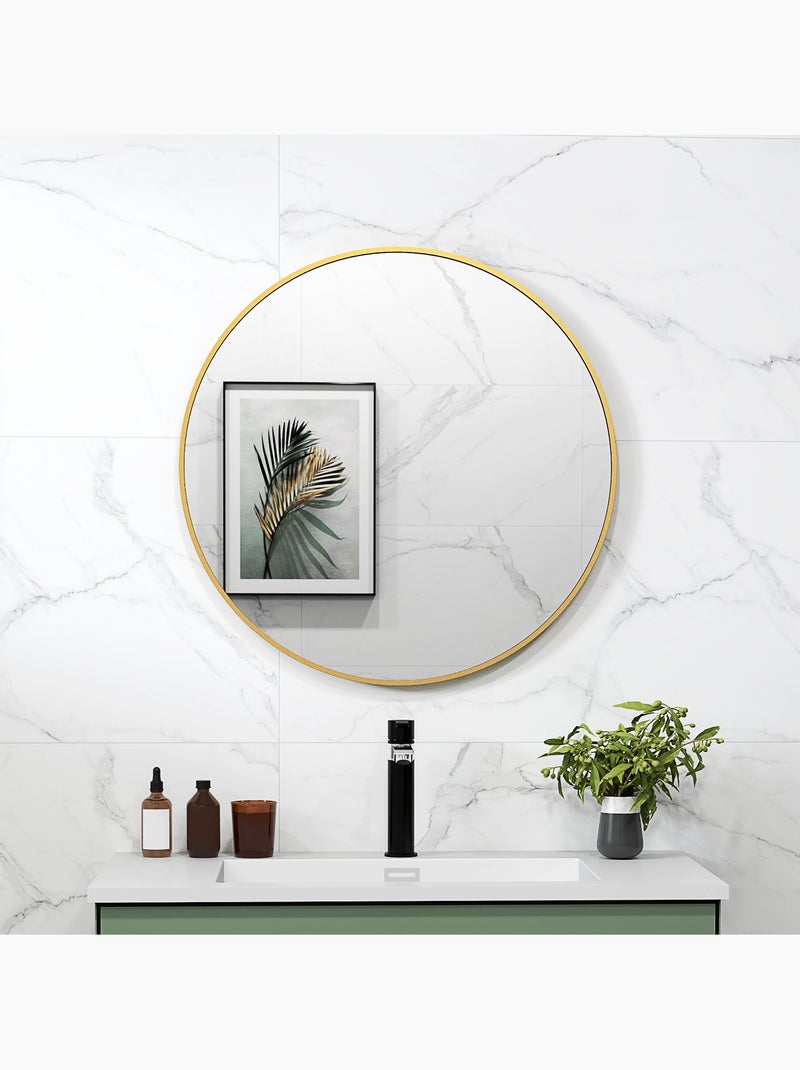 Miroir mural rond dia. 70 cm cadre métal doré Jaune - Kiabi