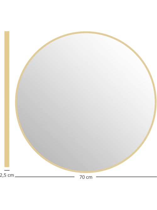 Miroir mural rond dia. 70 cm cadre métal doré - Kiabi