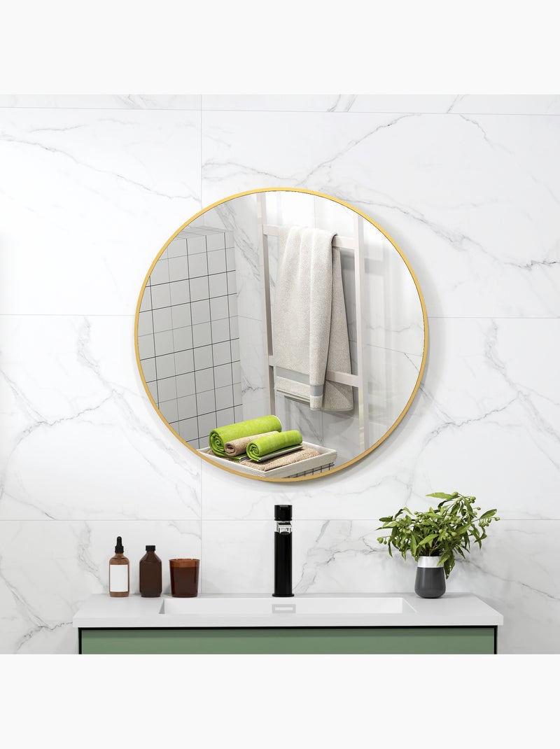 Miroir mural rond dia. 70 cm cadre métal doré Jaune - Kiabi
