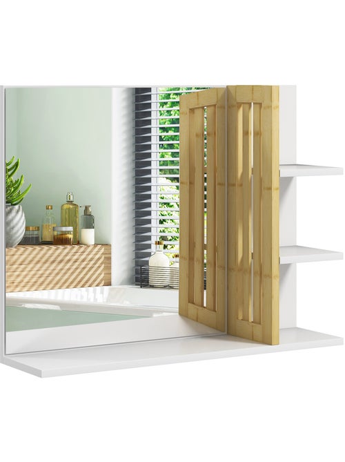 Miroir mural salle de bain - étagères - mdf bambou verni - Kiabi